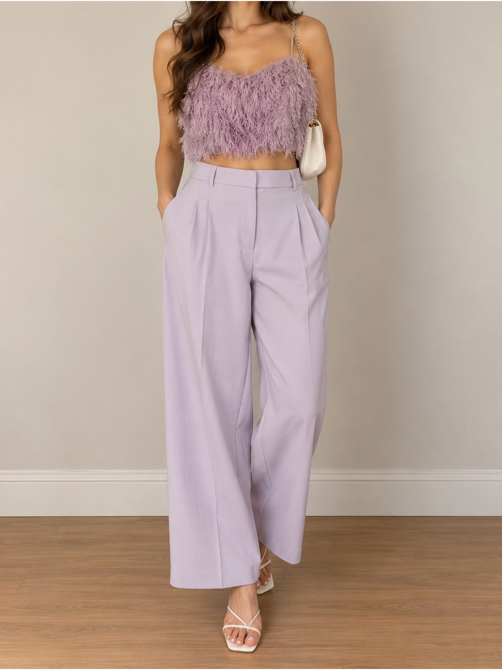 House of Harlow Top and High-Waist Wide Leg Pants in Lilac